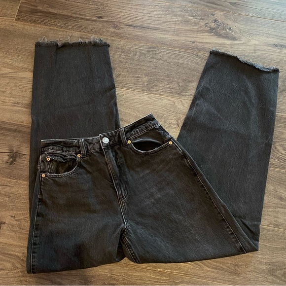 Garage Denim jeans baggy wide leg raw hem black wash mom fit style high waisted - Picture 2 of 6